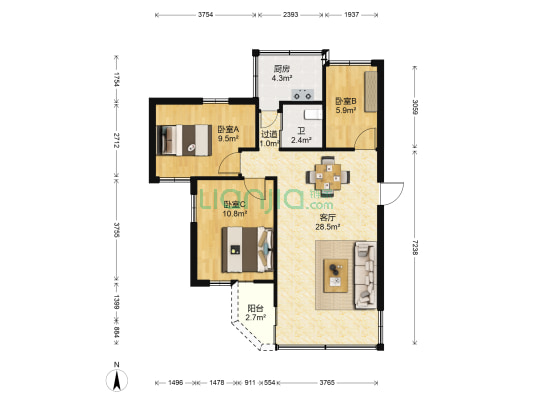 富丽家园百乐园 3室1厅1卫 75平方