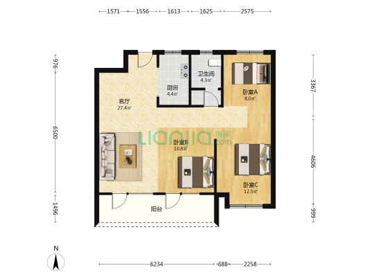 鲁商金茂观海印象 3室1厅1卫 100平方