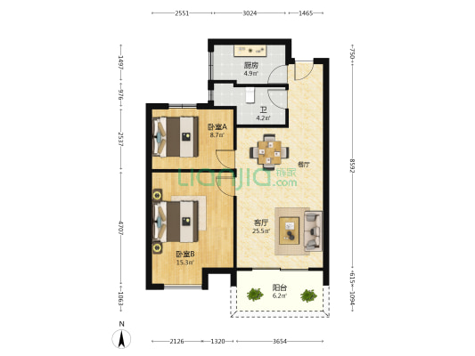 太和苑 2室1厅1卫 80平方