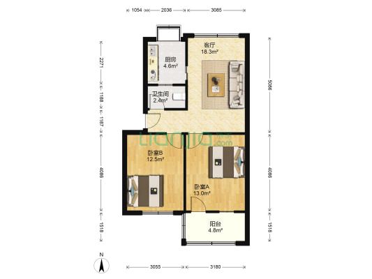 粮管所家属院 2室1厅1卫 62平方