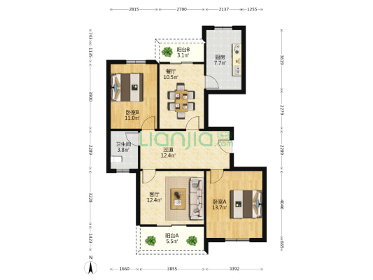 民主二路52号 2室2厅1卫 110平方