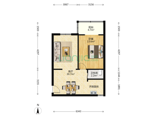 粮道街胭脂路社区 1室1厅1卫 63平方