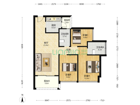 建发·昇荟庭 3室1厅2卫 86平方