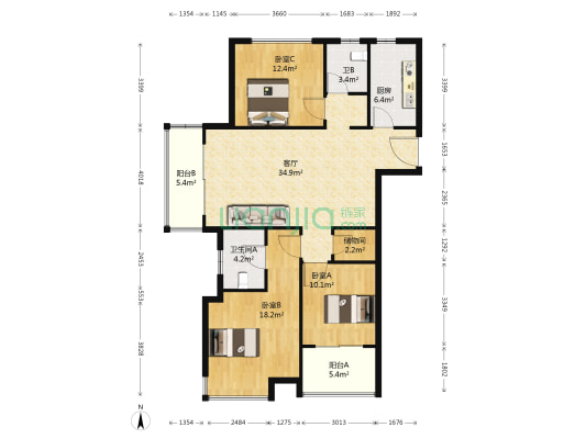 国耀花半里 3室1厅2卫 133平方