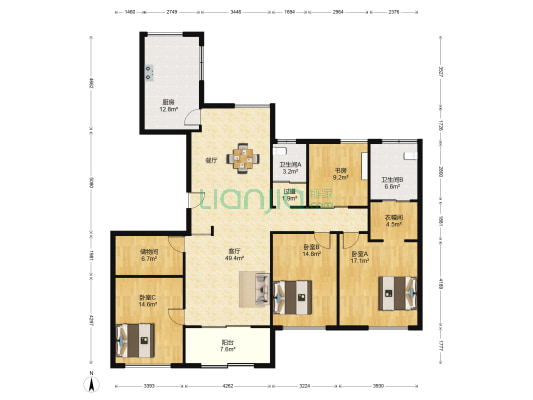 东方一品 4室1厅2卫 169平方