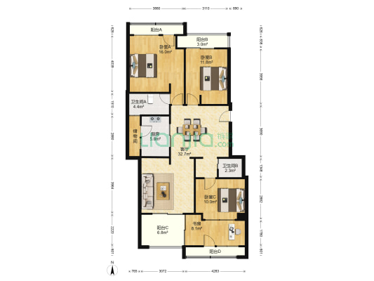 上尚缘 4室1厅2卫 120平方