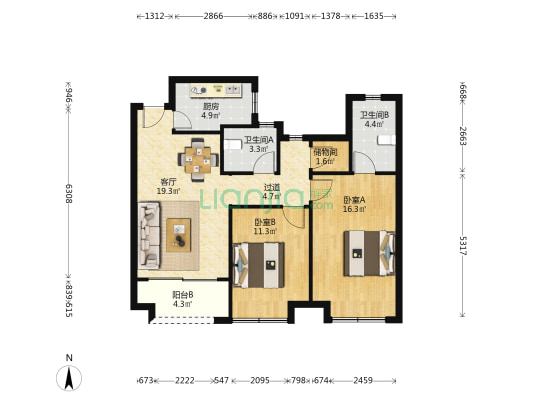 中交荣域C区 2室1厅2卫 94平方