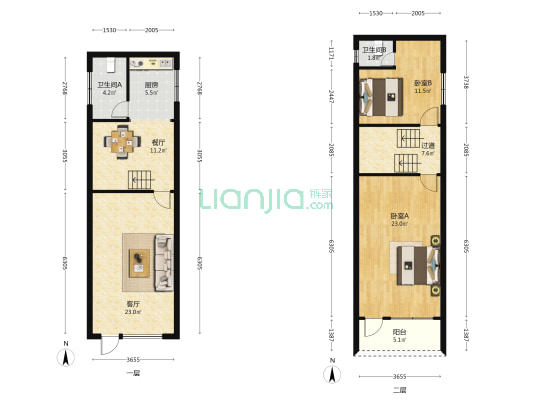 人民大街137-139-141号 2室2厅2卫 61平方