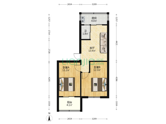 园西社区 2室1厅1卫 57平方