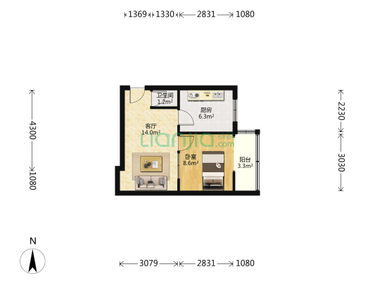 糖坊街50号院 1室1厅1卫 43平方