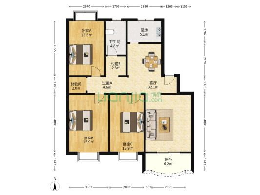 新城家园(肥西县) 3室1厅1卫 119平方