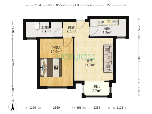 馨梅福苑东区 1室1厅1卫 66平方