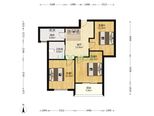 金盛曼城 3室1厅1卫 86平方