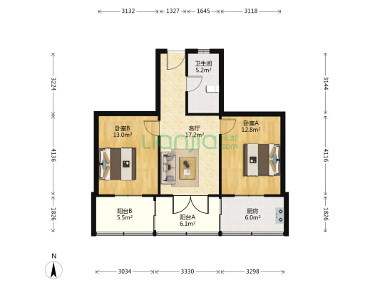 嘉兴苑 2室1厅1卫 78平方