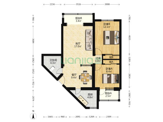 福胜胡同 2室2厅1卫 90平方