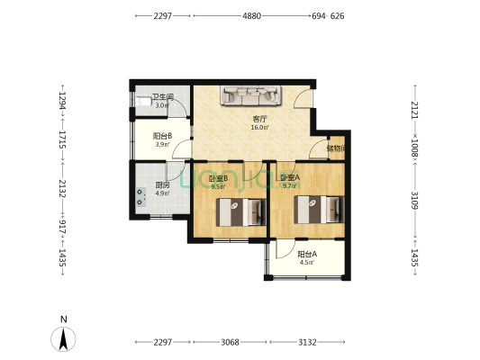 海秀中路印刷厂宿舍 2室1厅1卫 60平方