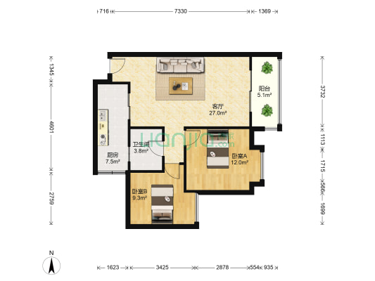 蓝色星空一期 2室1厅1卫 81平方