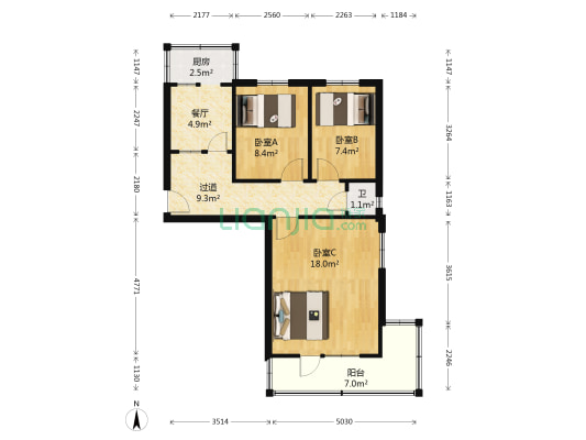 山西省气象局宿舍院区 3室1厅1卫 68平方