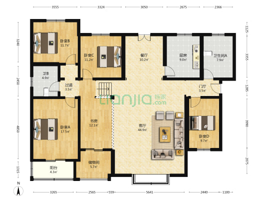 观景路85号 5室2厅2卫 189平方