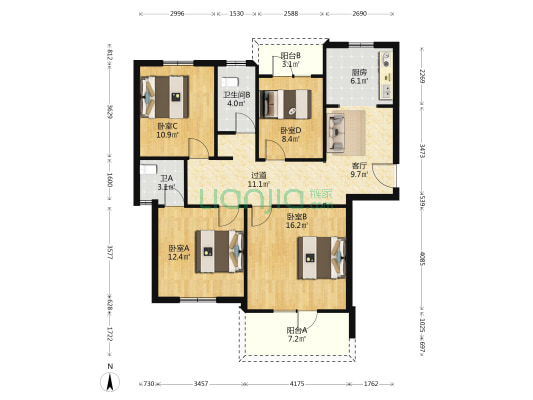 地铁凤凰城 4室1厅2卫 126平方