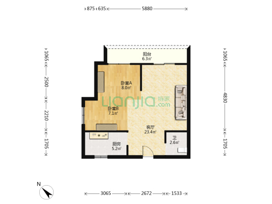 前进嘉园A区 2室1厅1卫 71平方