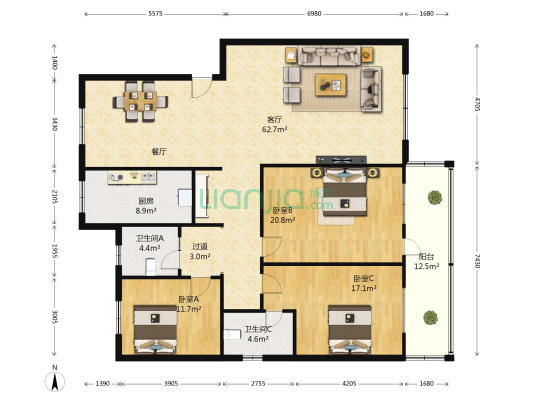 河南大学仁和小区 3室1厅2卫 148平方