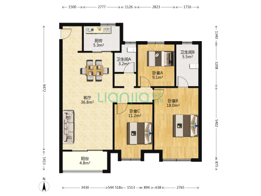 中南紫云集 3室1厅2卫 124平方