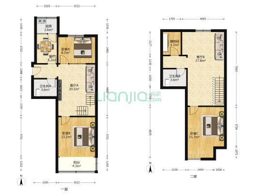 市政公寓 3室3厅2卫 73平方