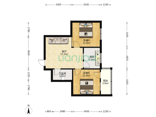 车站路12号 2室1厅1卫 61平方