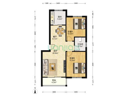 东七佳苑 2室2厅1卫 82平方