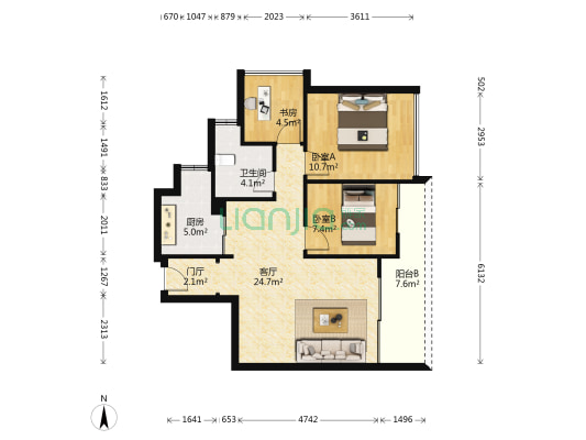 中森双子座公馆 3室1厅1卫 71平方
