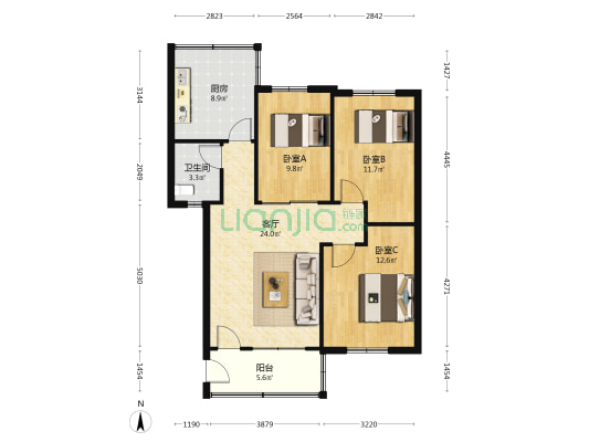 警察学院家属区 3室1厅1卫 87平方