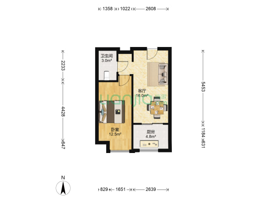 荣盛时代国际 1室1厅1卫 55平方