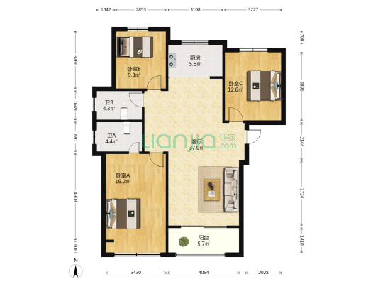 宇龙水木清华 3室1厅2卫 129平方