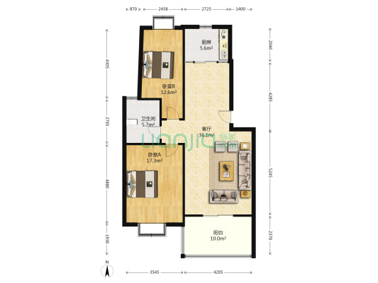 江景花园 2室1厅1卫 92平方
