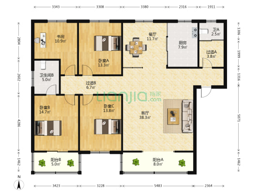 武汉植物园小区 4室2厅2卫 162平方