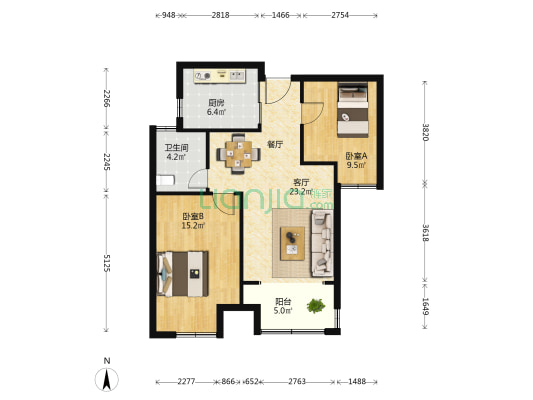 华盛景园 2室1厅1卫 89平方