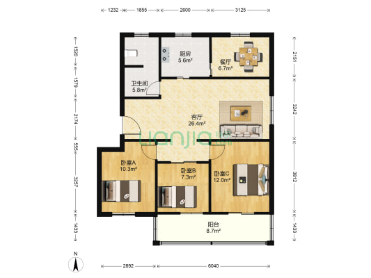 南雅社区 3室2厅1卫 96平方
