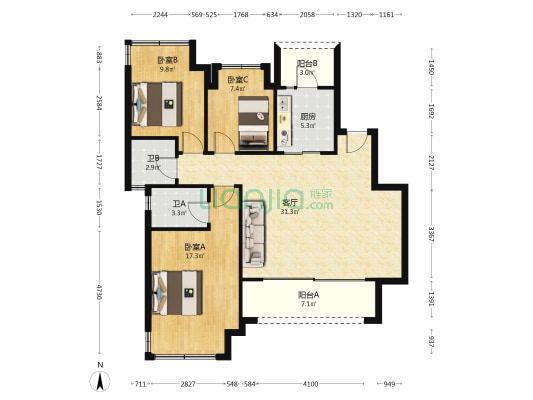 华宇城M15 3室1厅2卫 101平方
