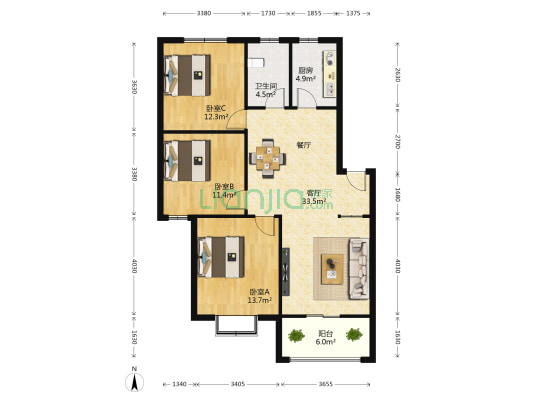 天硕名都 3室1厅1卫 110平方