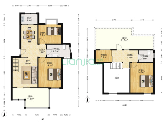 东城桃园 3室1厅2卫 79平方