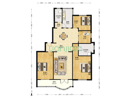 安徽省杂技团小区 4室1厅2卫 154平方