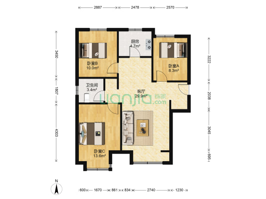 禹洲悦府 3室1厅1卫 98平方