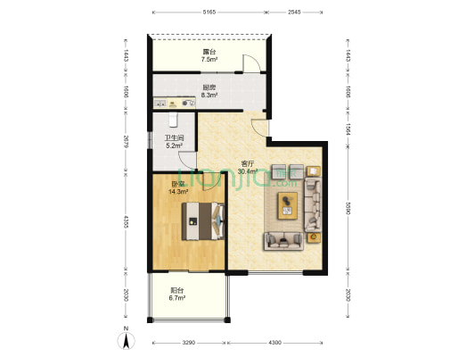 福城 1室1厅1卫 90平方