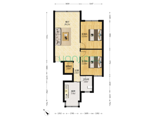 五柳街28号 2室1厅1卫 88平方