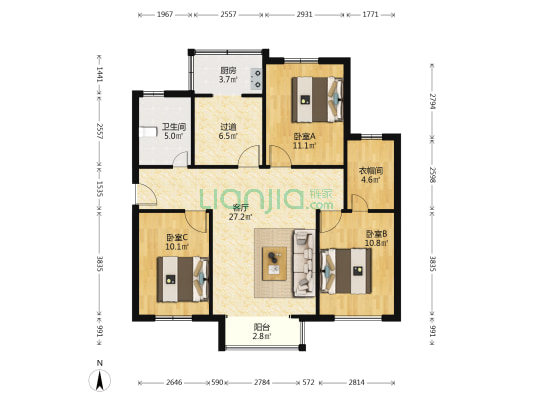 慧龙嘉苑 3室1厅1卫 117平方