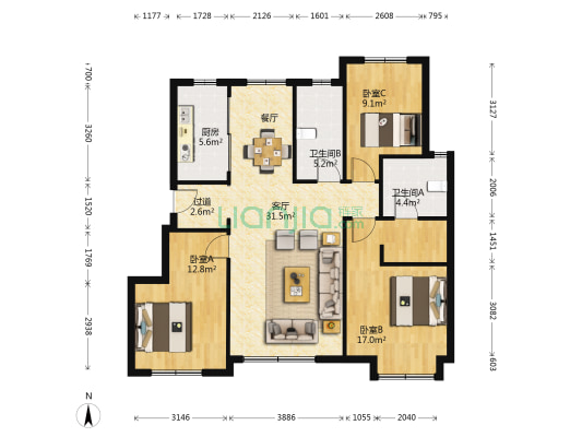华润置地大连湾国际社区C2区 3室1厅2卫 116平方