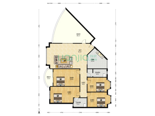人事局集资 4室1厅2卫 178平方