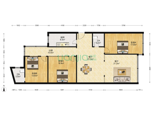 文明路37号 3室2厅2卫 139平方