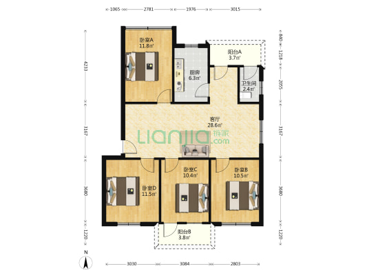 区党校职工生活区(古城路) 4室1厅1卫 110平方